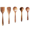 5pcs Teak Wood Tableware Cooking Spoon Kitchen Tool Kit