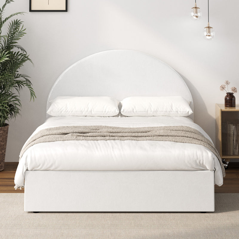 White PU Leather Double Size Bed Frame with Gas Lift Base