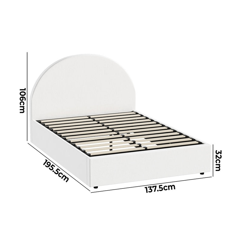 White PU Leather Double Size Bed Frame with Gas Lift Base