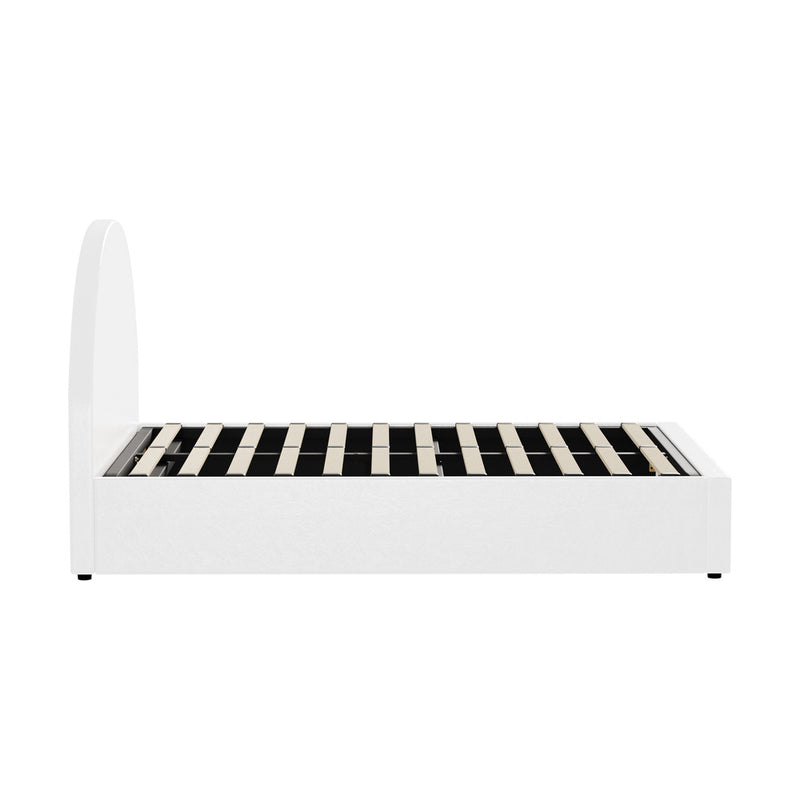 White PU Leather Double Size Bed Frame with Gas Lift Base