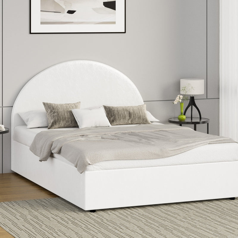 White PU Leather King Single Size Bed Frame with Gas Lift Base