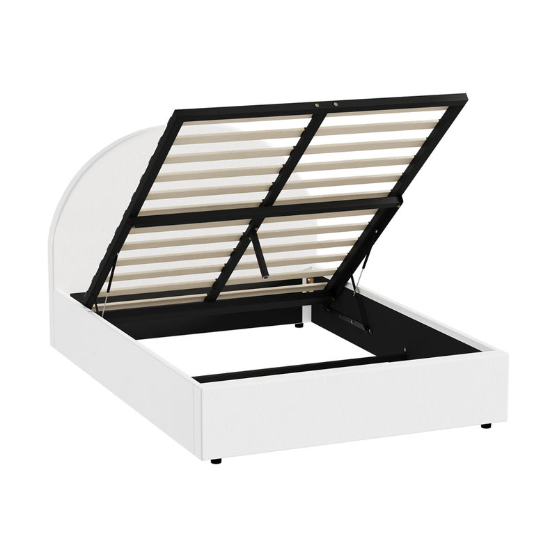 White PU Leather King Single Size Bed Frame with Gas Lift Base