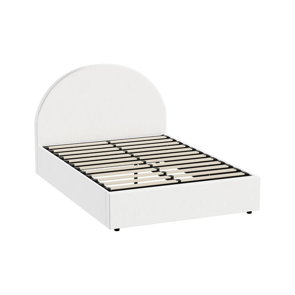 White PU Leather Queen Size Bed Frame with Gas Lift Base