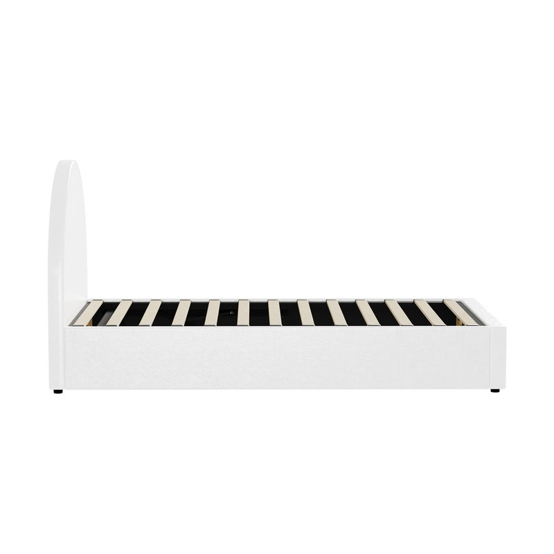 White PU Leather Single Size Bed Frame with Gas Lift Base