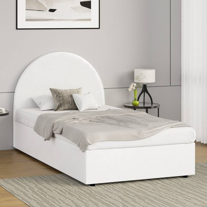 White PU Leather Single Size Bed Frame with Gas Lift Base