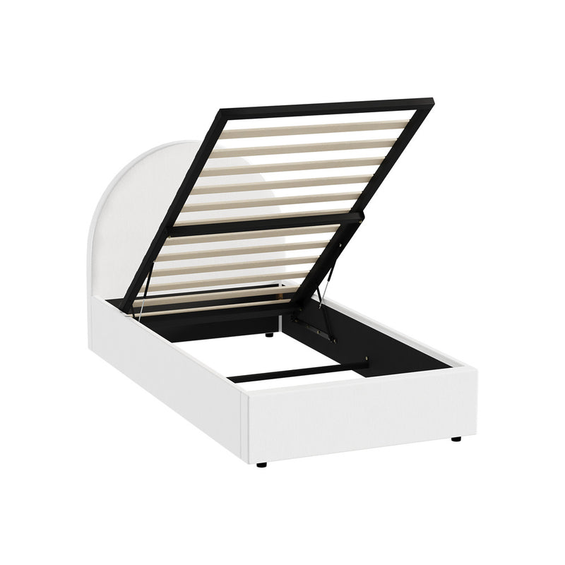 White PU Leather Single Size Bed Frame with Gas Lift Base