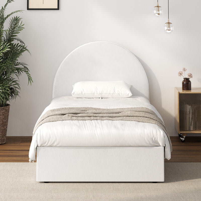 White PU Leather Single Size Bed Frame with Gas Lift Base
