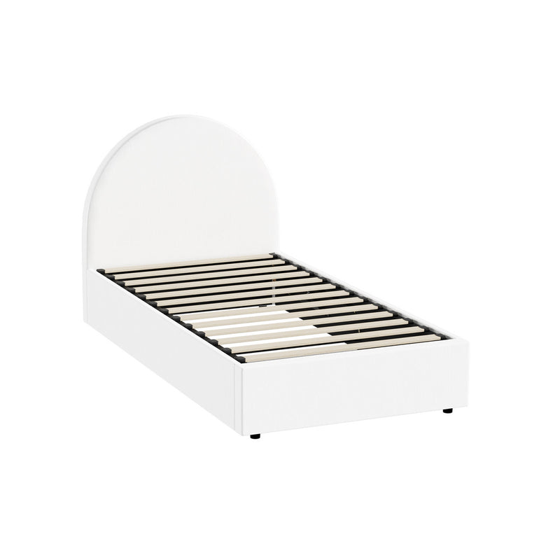 White PU Leather Single Size Bed Frame with Gas Lift Base