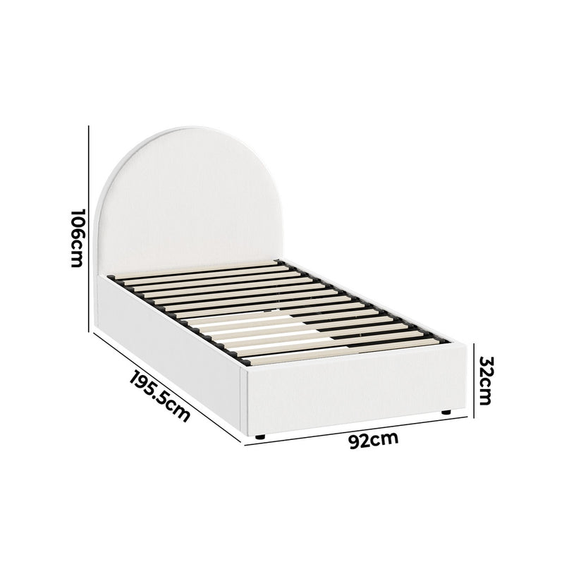 White PU Leather Single Size Bed Frame with Gas Lift Base