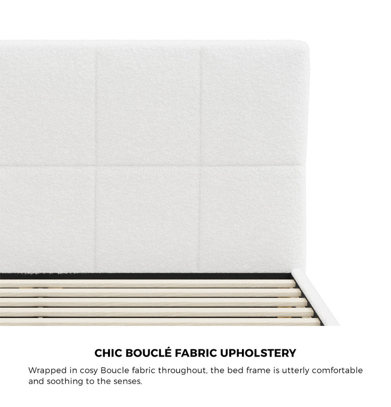 White Boucle Double Size Bed Frame Base