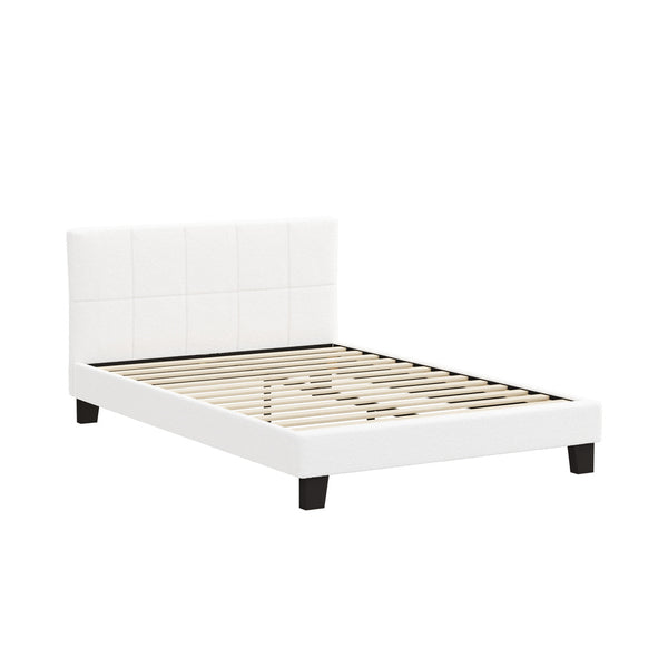 White Boucle Double Size Bed Frame Base