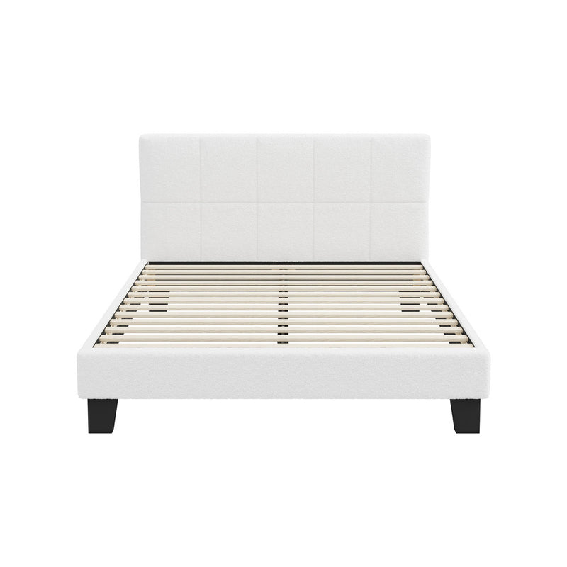 White Boucle Double Size Bed Frame Base