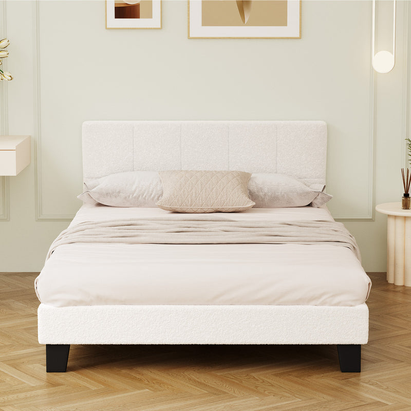 White Boucle Double Size Bed Frame Base