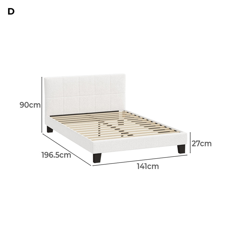 White Boucle Double Size Bed Frame Base