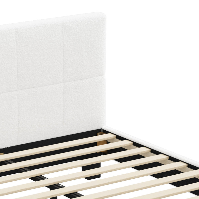 White Boucle Double Size Bed Frame Base
