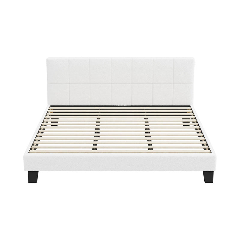 White Boucle King Size Bed Frame Base