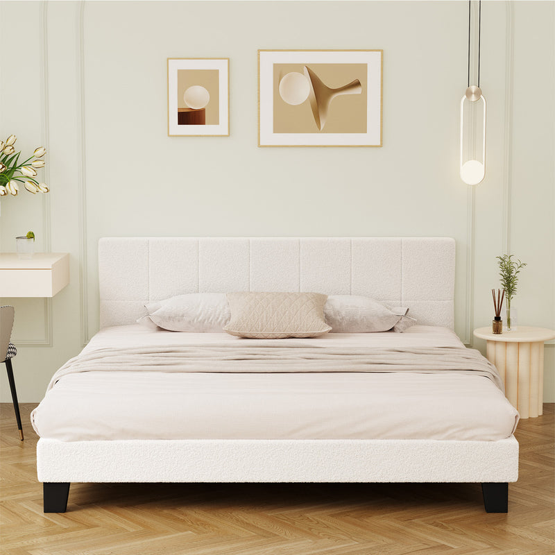 White Boucle King Size Bed Frame Base