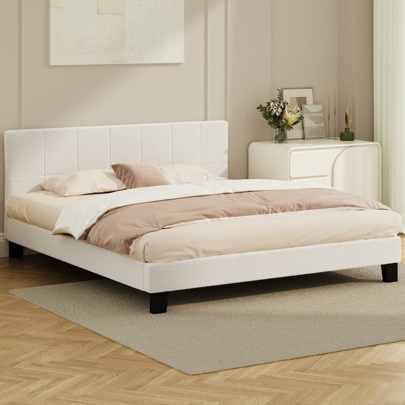 White Boucle King Size Bed Frame Base