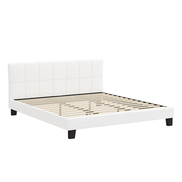 White Boucle King Size Bed Frame Base