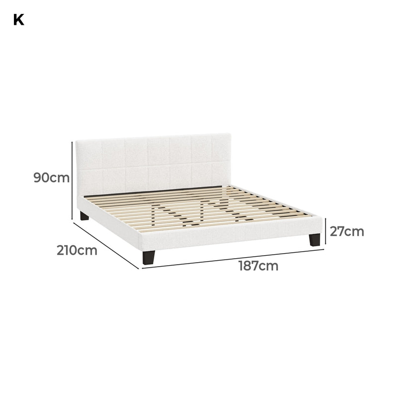 White Boucle King Size Bed Frame Base