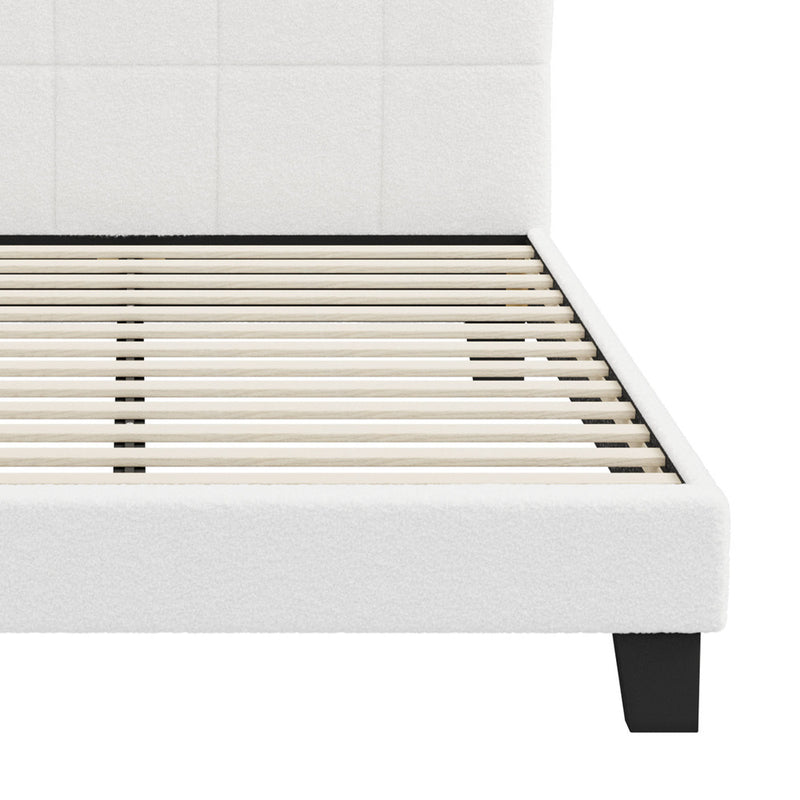 White Boucle King Size Bed Frame Base