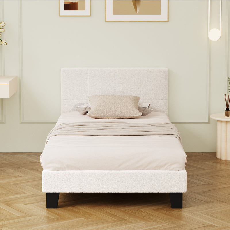 White Boucle King Single Size Bed Frame Base