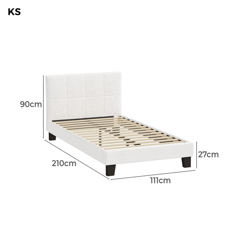 White Boucle King Single Size Bed Frame Base