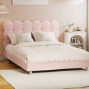 Pink Boucle Fabric Double Size Bed Frame with Tufted Bedhead