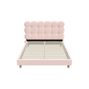 Pink Boucle Fabric Double Size Bed Frame with Tufted Bedhead