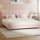 Pink Boucle Fabric King Size Bed Frame with Tufted Bedhead