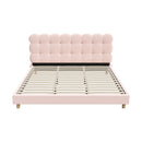 Pink Boucle Fabric King Size Bed Frame with Tufted Bedhead