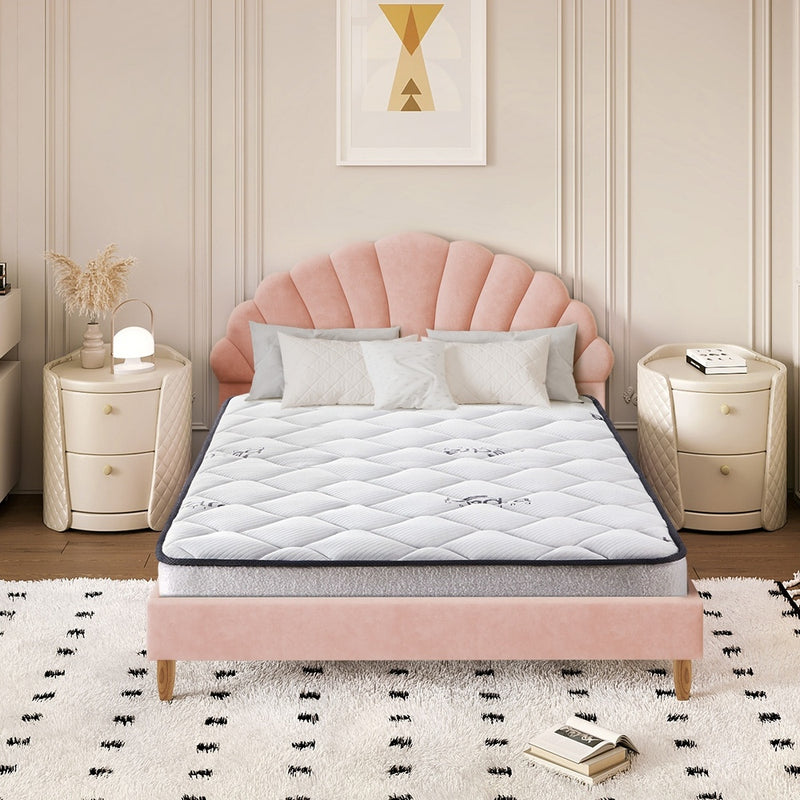 Pink Velvet Double Size Bed Frame with Mattress