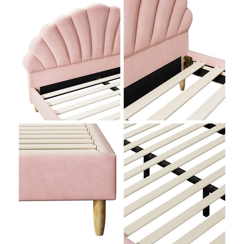 Pink Velvet Double Size Bed Frame with Mattress