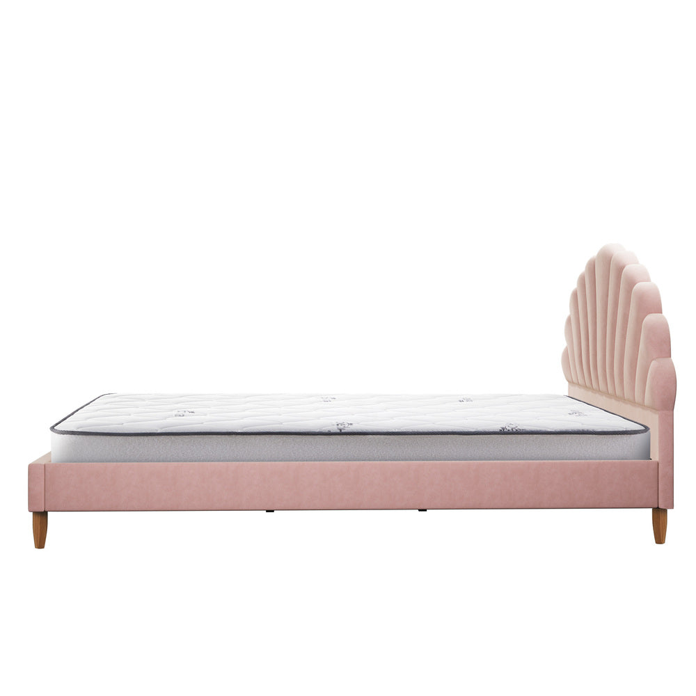 Pink Velvet Double Size Bed Frame with Mattress