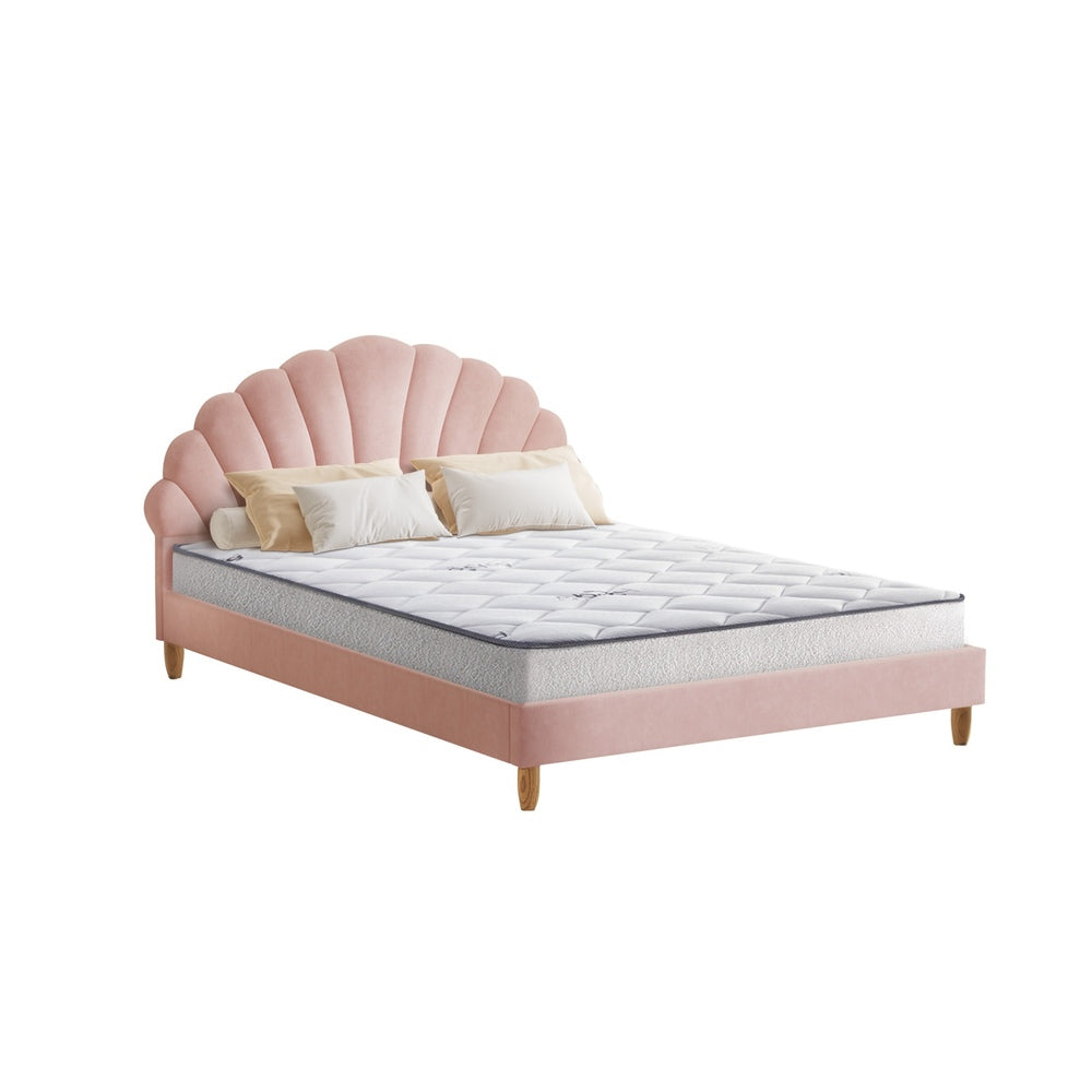 Pink Velvet Double Size Bed Frame with Mattress