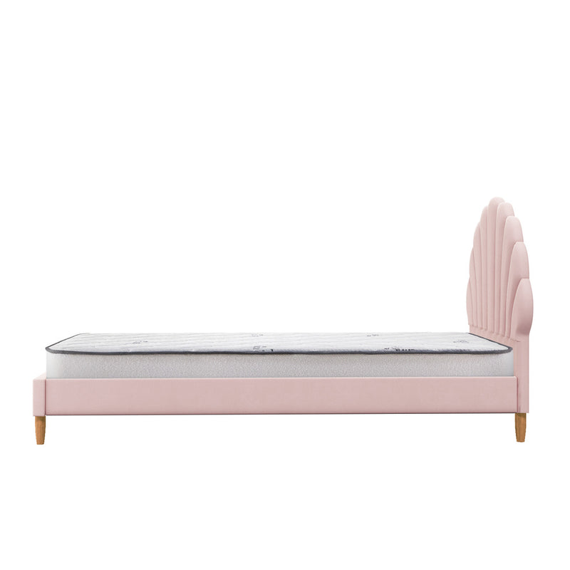 Pink Velvet Single Size Bed Frame with Mattress