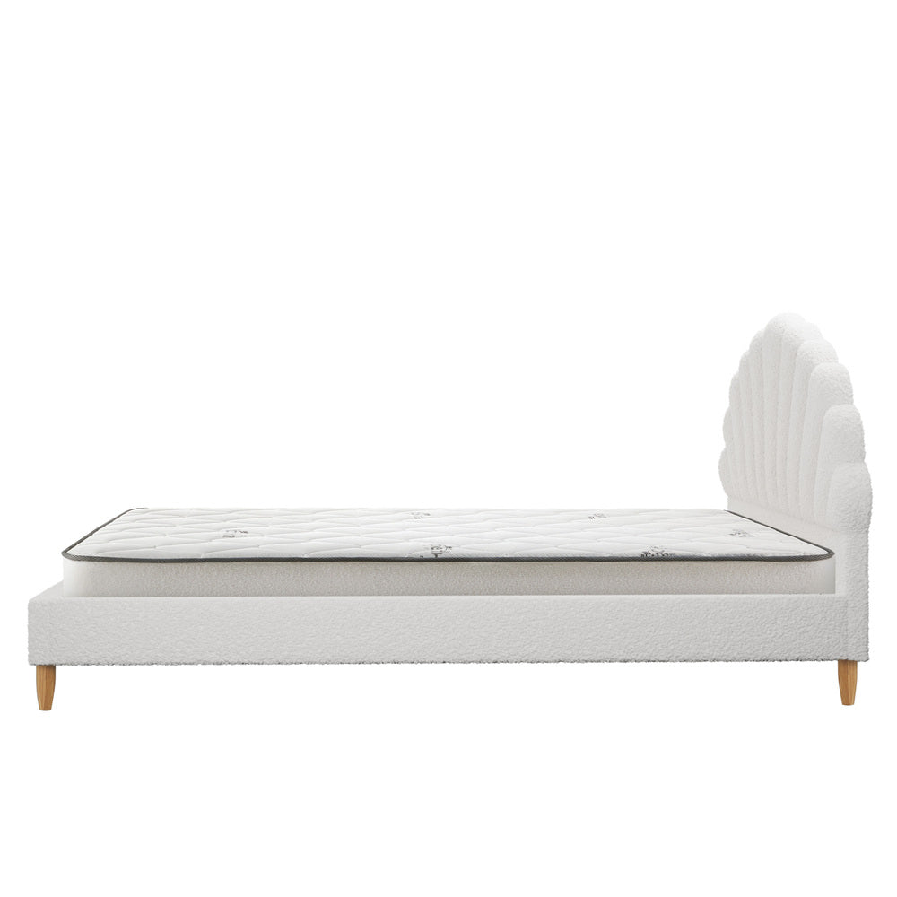 White Boucle Double Size Bed Frame with Mattress