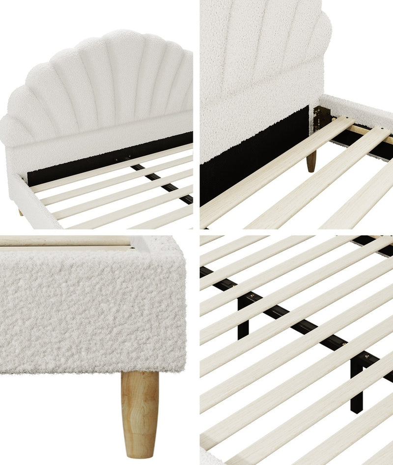 White Boucle Double Size Bed Frame with Mattress