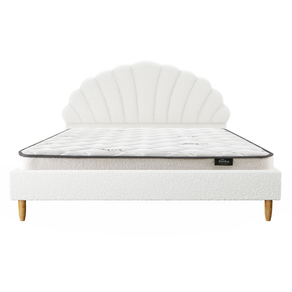 White Boucle Double Size Bed Frame with Mattress