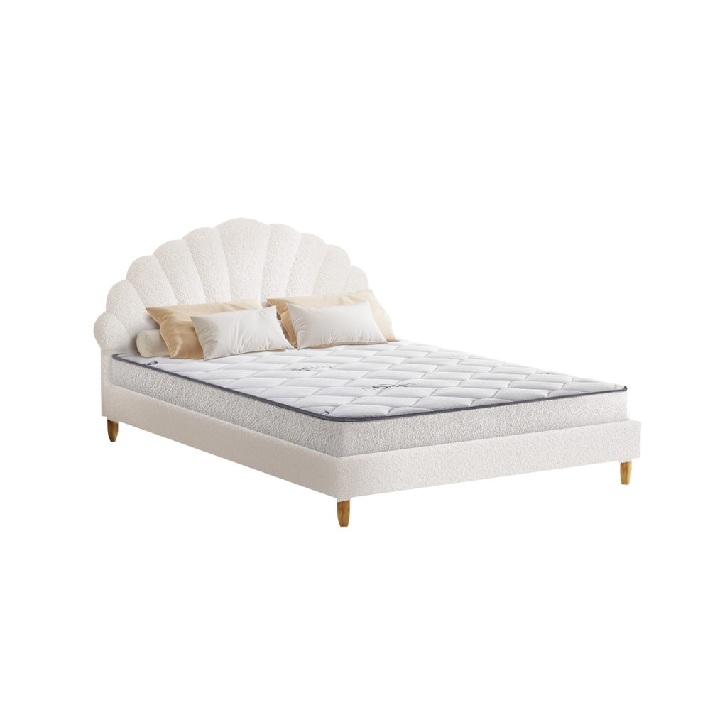 White Boucle Double Size Bed Frame with Mattress