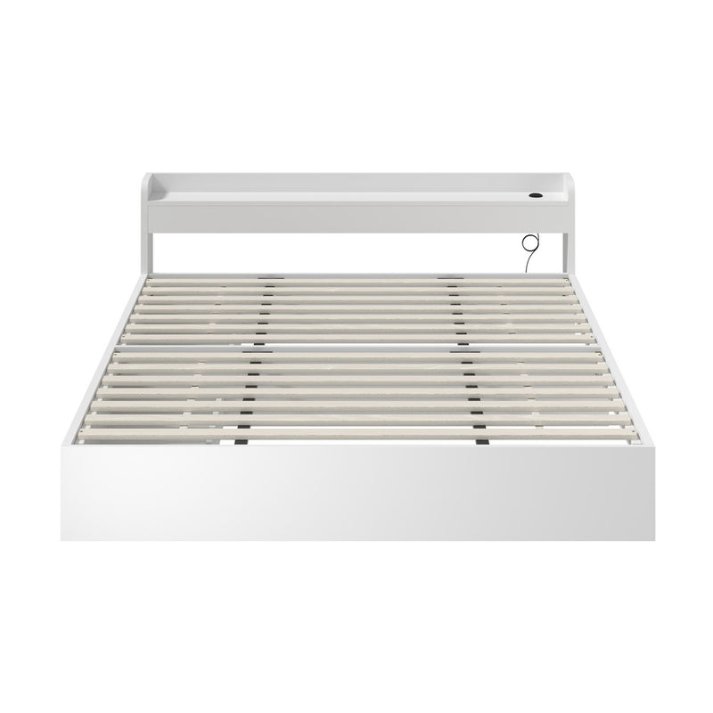 White King Size Bed Frame with Charging Ports and 2 Drawers