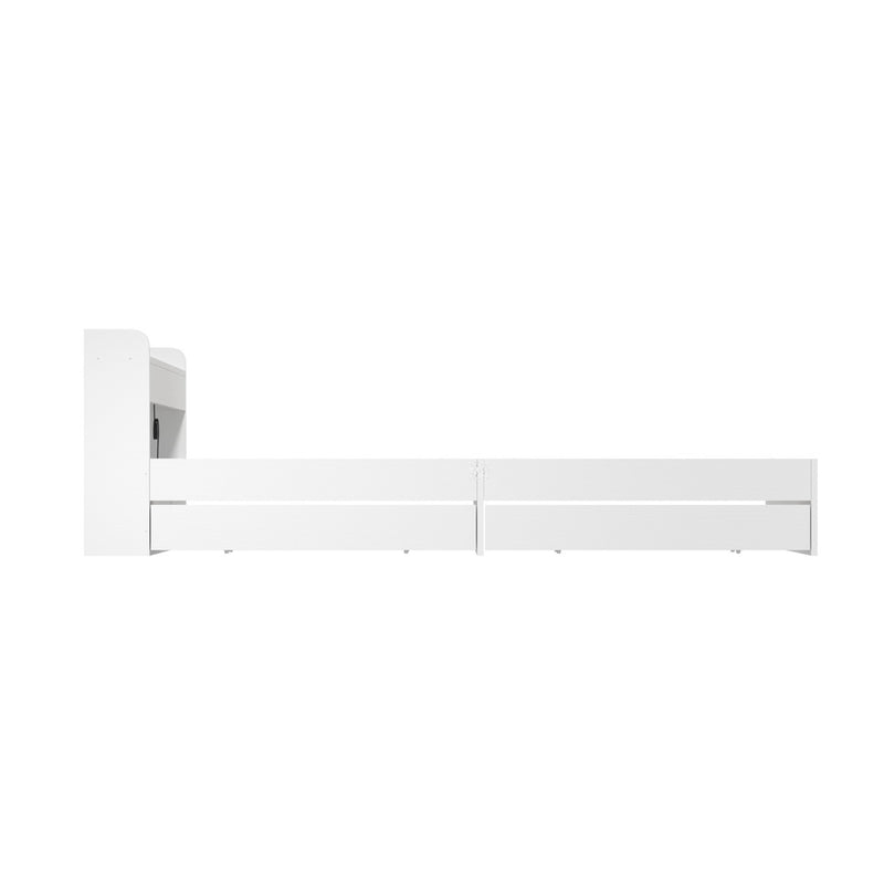 White King Size Bed Frame with Charging Ports and 2 Drawers