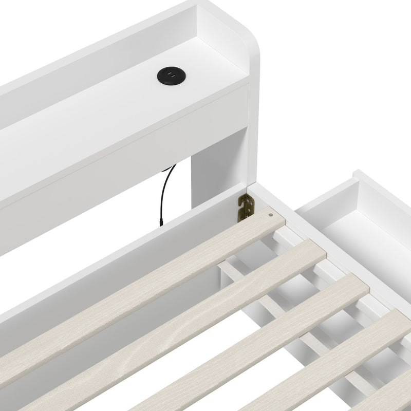 White King Size Bed Frame with Charging Ports and 2 Drawers