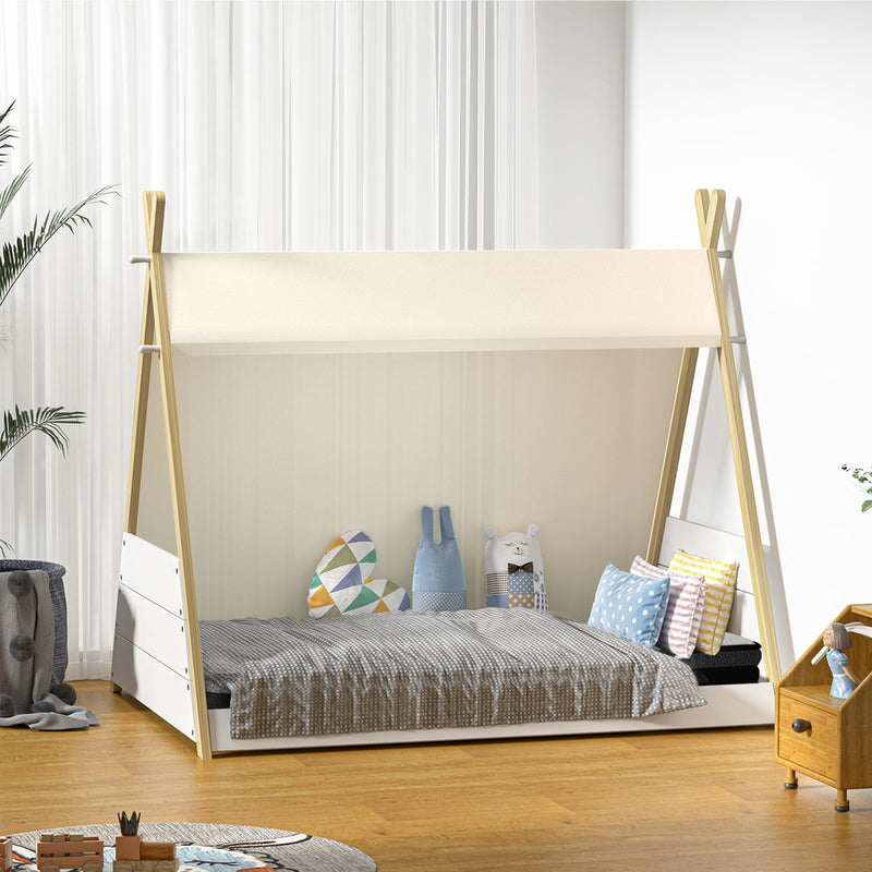 Single Size Kids House Teepee Triangle Bed Frame with Mattress