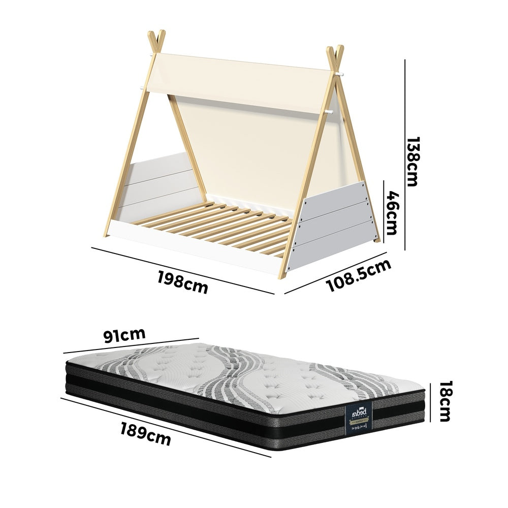 Single Size Kids House Teepee Triangle Bed Frame with Mattress