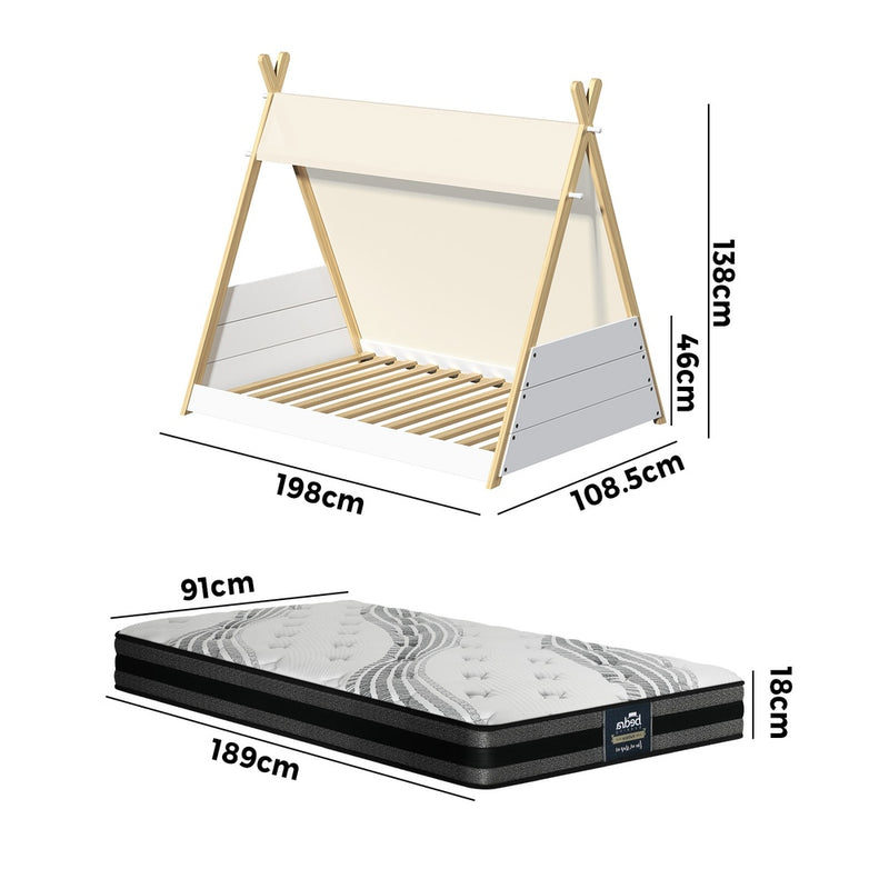 Single Size Kids House Teepee Triangle Bed Frame with Mattress