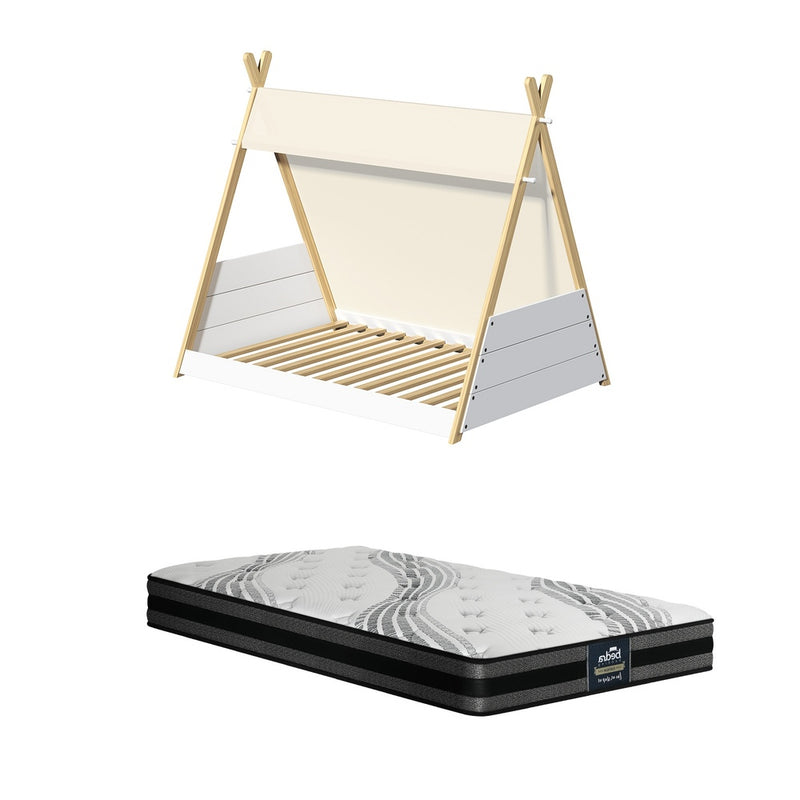 Single Size Kids House Teepee Triangle Bed Frame with Mattress