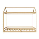 Natural Wooden Double Size Kids House Bed Frame with Fence