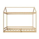 Natural Wooden Double Size Kids House Bed Frame with Fence