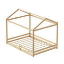 Natural Wooden Double Size Kids House Bed Frame with Fence
